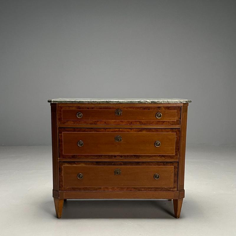 Gustavian, Louis XVI Style, Swedish Commode, Birch, Marble, Brass, 1950s
