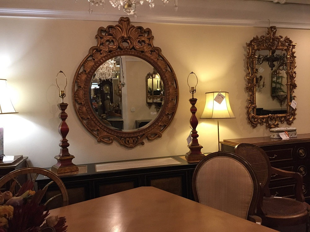 Italian Palatial Gilt Decorated Carved Circular Wall or Console Mirror