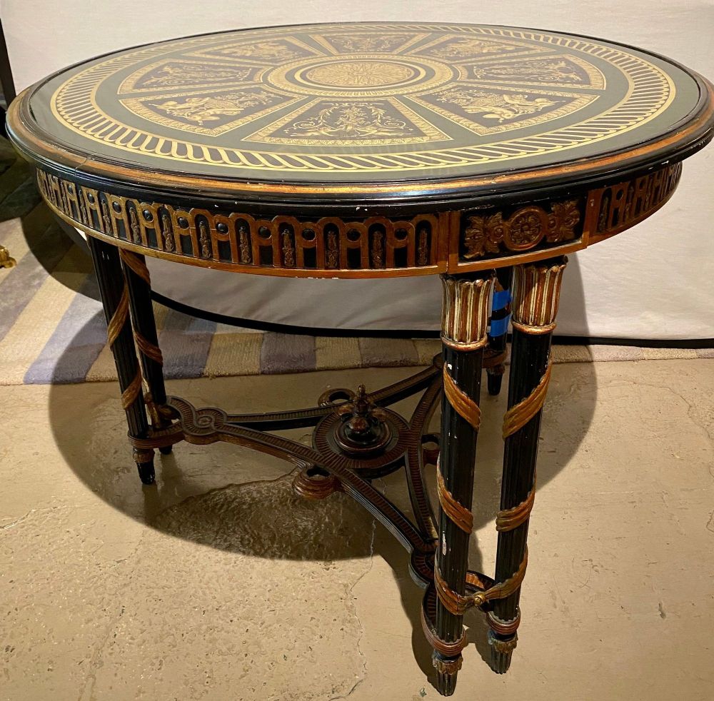 Hollywood Regency French Neoclassical Style Églomisé Center Table, End Table