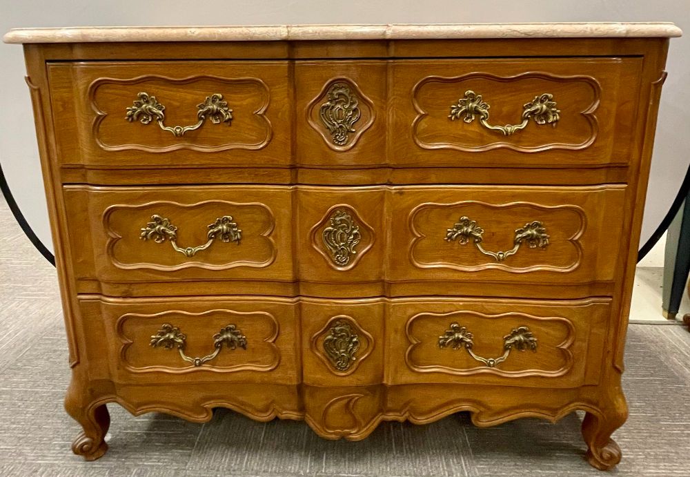 Pair of Marble-Top Louis XV Style Commodes Chests Attributed to Maison Jansen