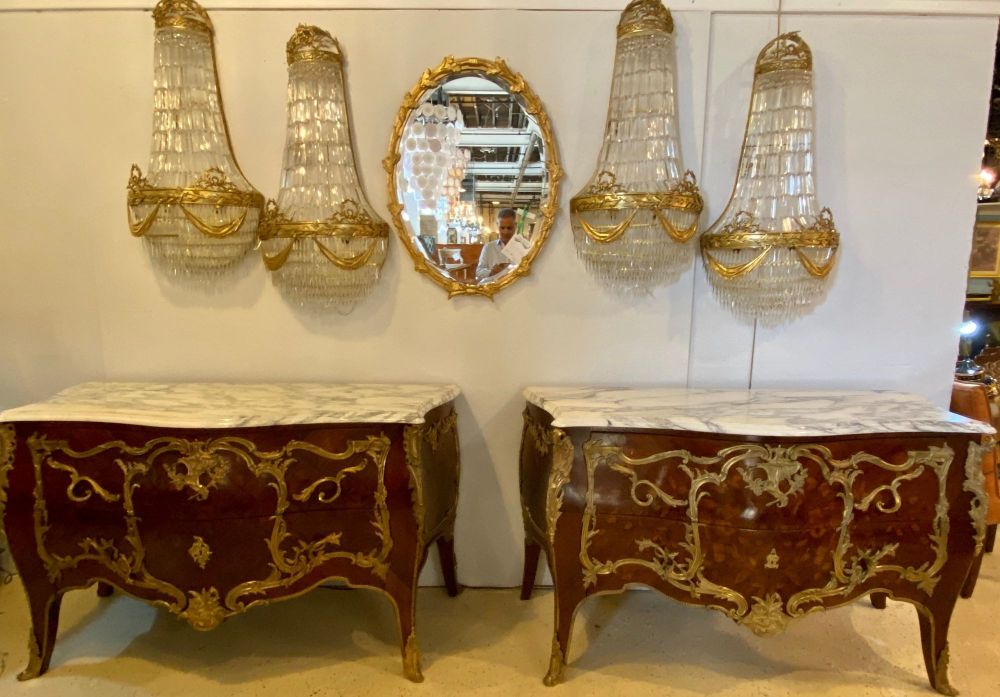 Pair 19th Century King and Queen Compatible Marble-Top Commodes or Chest