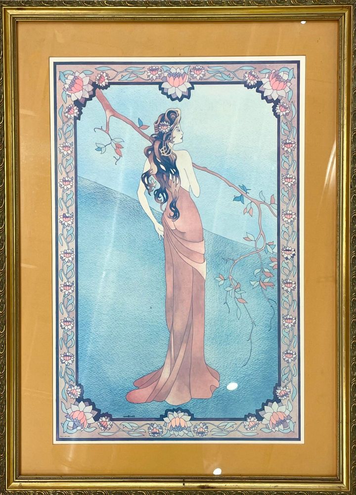 Art Nouveau Style Print Elegant Woman in the Forest