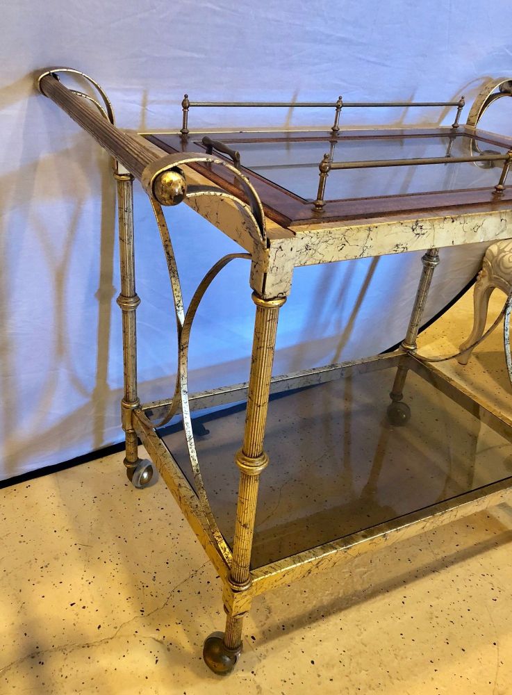 Hollywood Regency Two-Tier Serving Cart in a Faux Marbleized Design