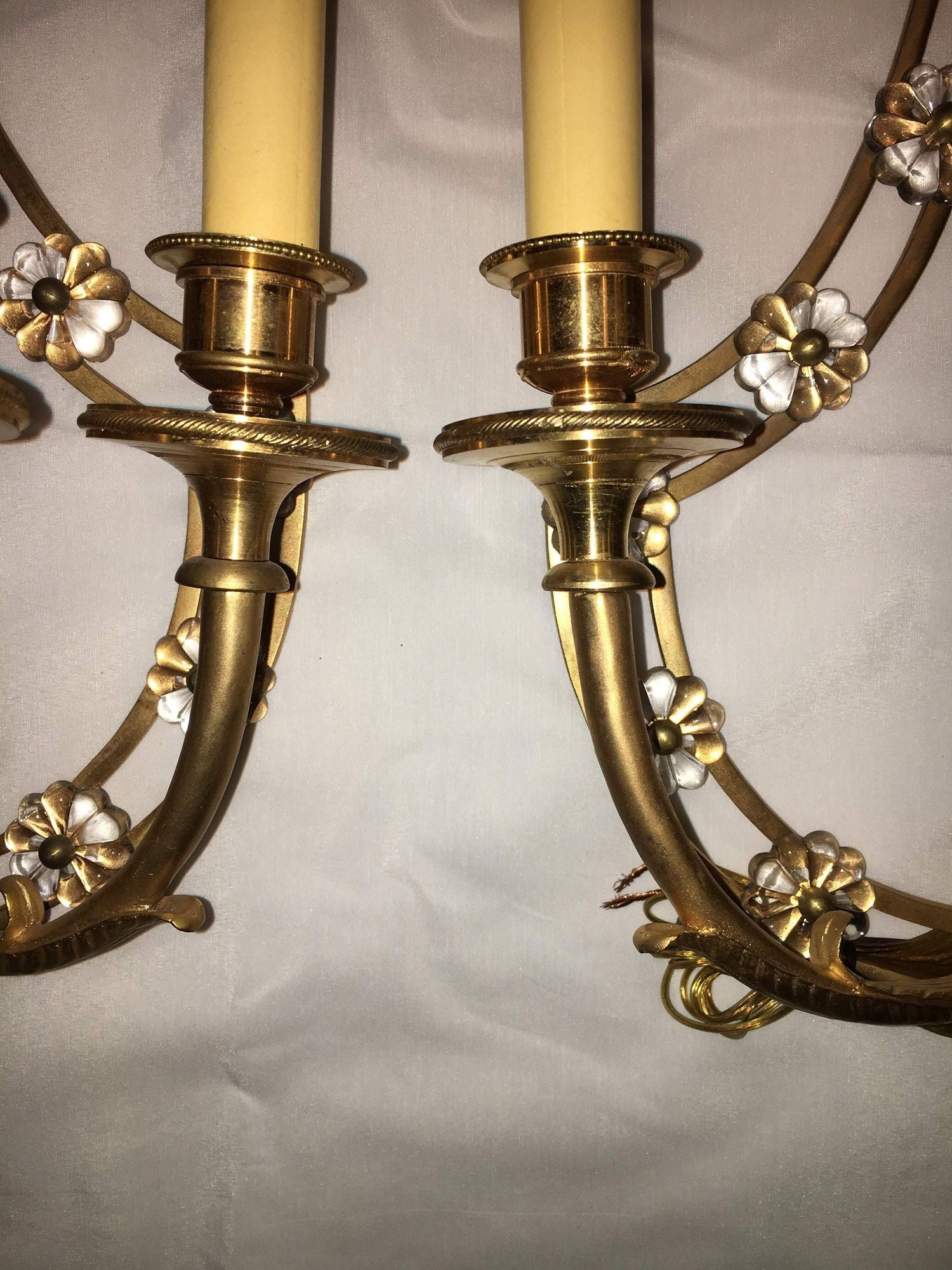 Louis XVI Style Harp / Lyre Back Bronze Wall Sconce. Set of Six