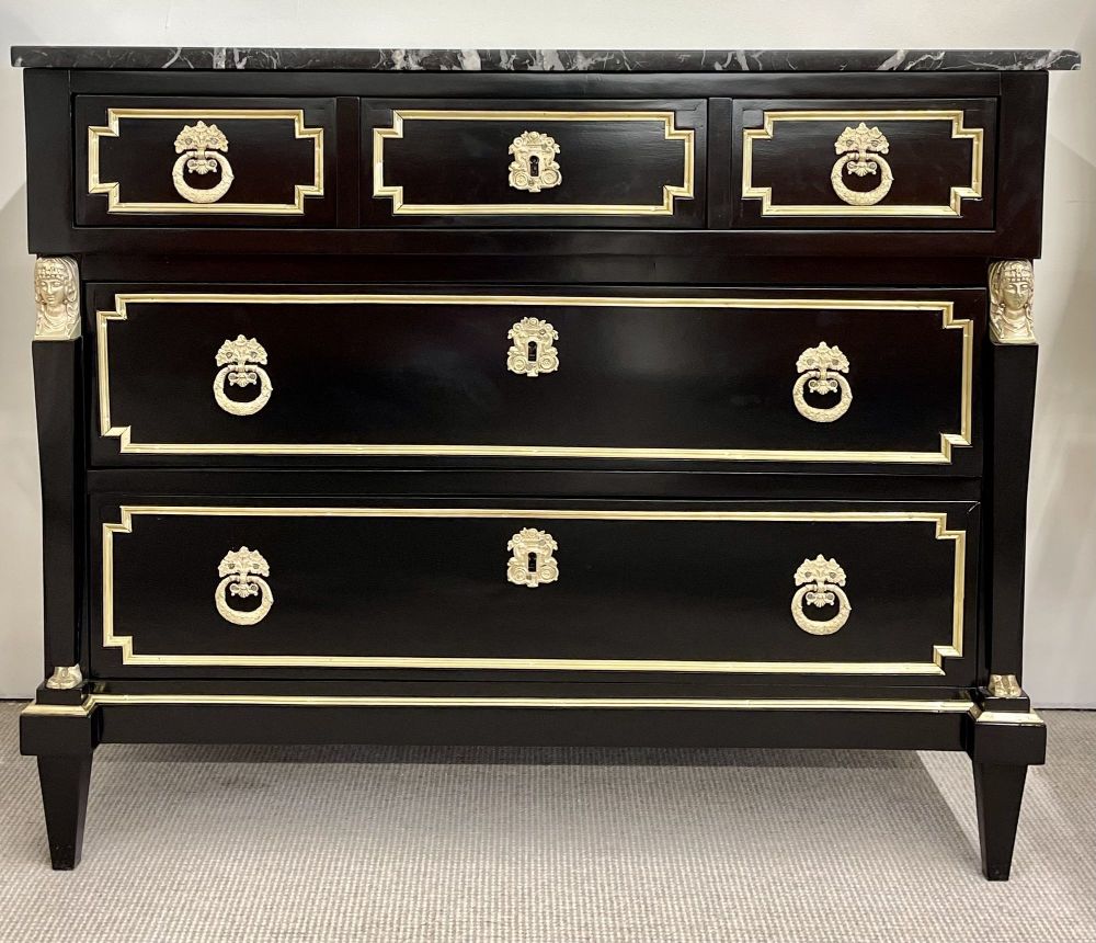 19th Cent Ebony Empire Commode or Nightstand, Refinished, Bronze Mounted