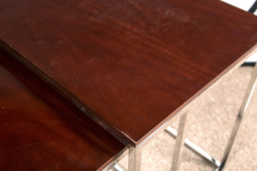 "Brook Street" Nesting Tables Cote D'Azur Finish Mahogany Polished Steel Legs