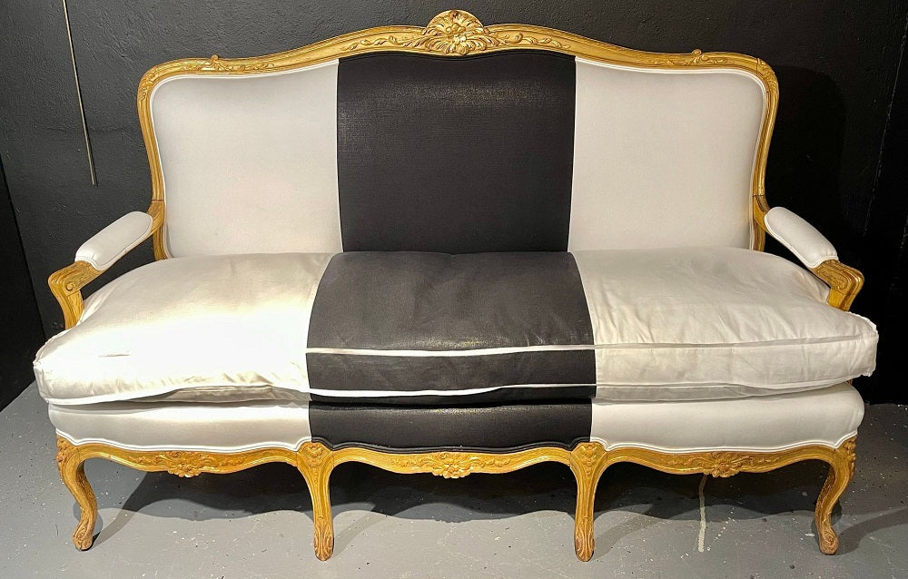 1920s French Settee, Sofa or Canape One of Two in Gilt Wood Polished Cotton