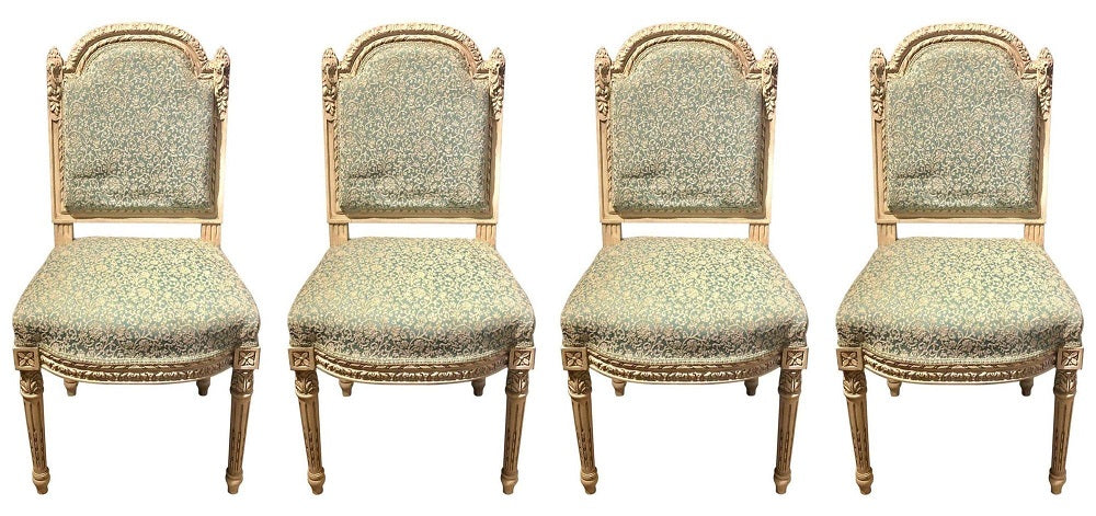 10 Paint Decorated Louis XVI Style Side / Dining Chairs, Finely Carved