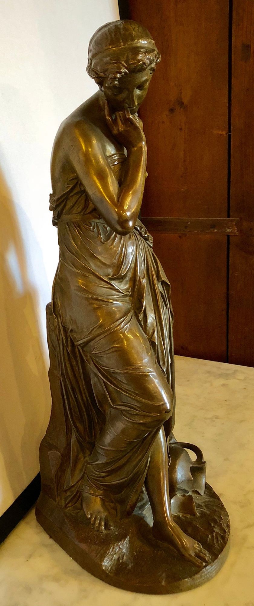 19th Century Bronze Sculpture of a Maiden in Neoclassical Form Signed E. Carlier