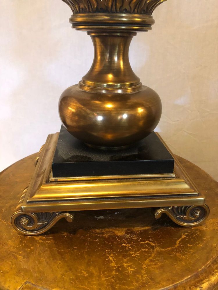 Pair of Hollywood Regency Stiffel Co. Brass and Ebonized Column Form Table Lamp