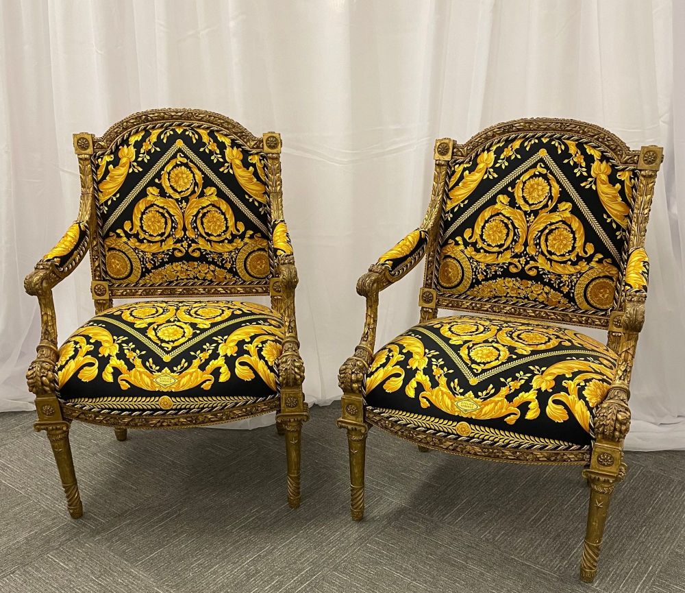 Pair of 19th-20th Century Louis XVI Style Carved Armchairs