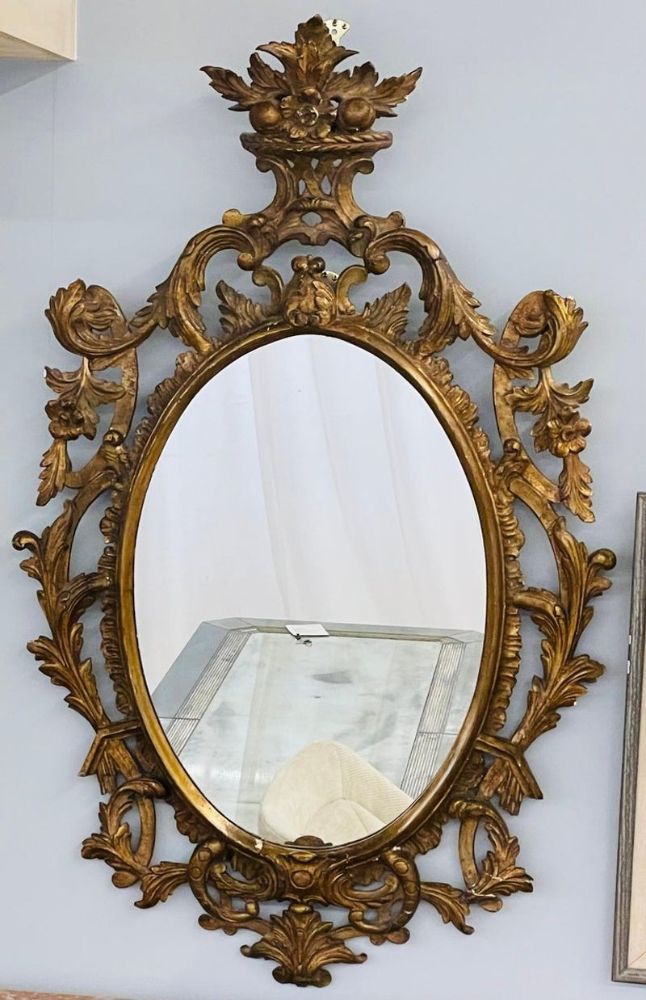 Single Giltwood Italian Floral Motif Mirror, Wall / Console / Pier, Italy, 1960s