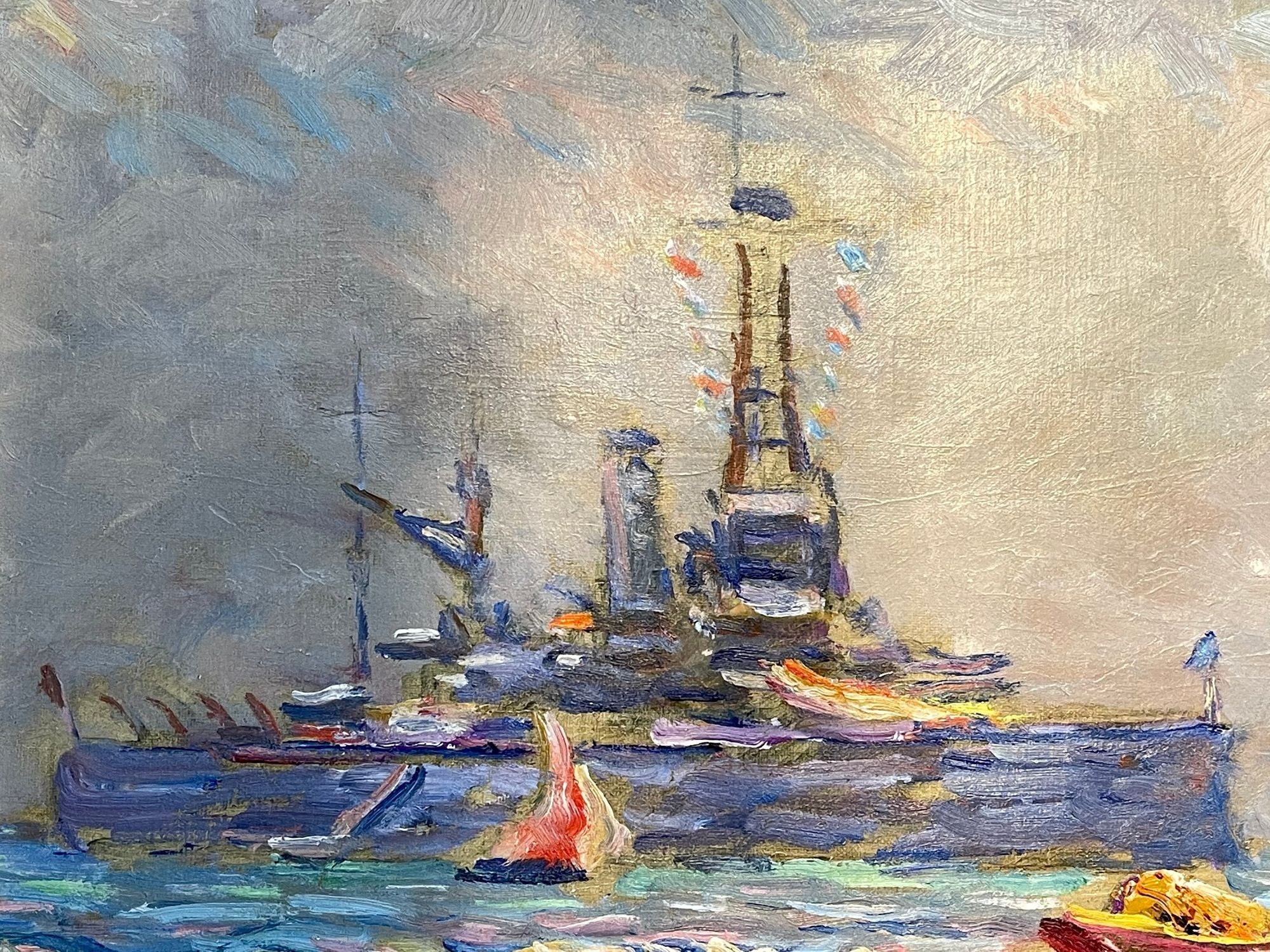 Reynolds Beal, Impressionist Oil Painting, USS Utah Rockport Mass, American 1928