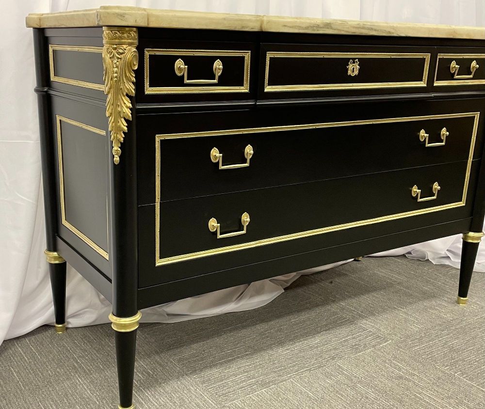 Jansen Louis XVI Style Bronze Mounted Commode with White Marble Top, 1940s