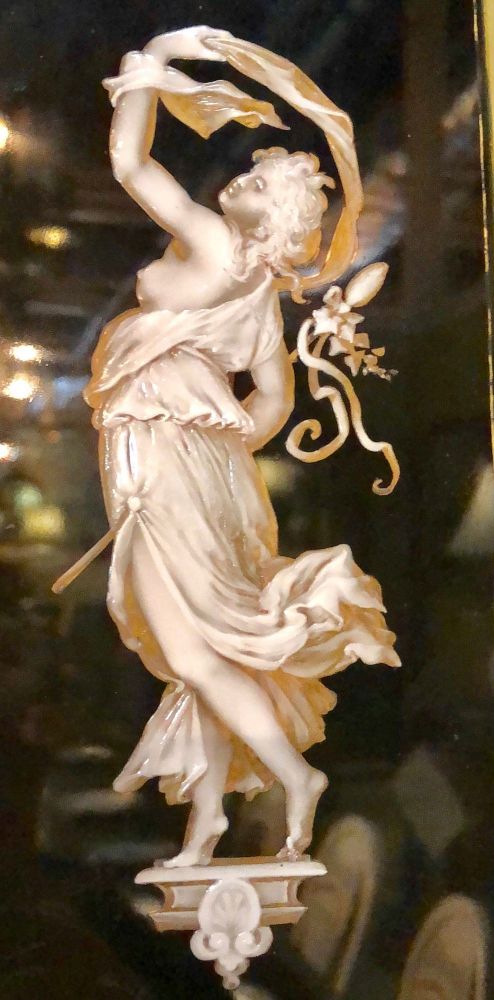 Pair Exquisite Opaline and Paint Decorated Table Lamps W/ Opposing Dancing Lady