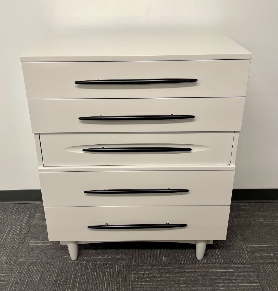 Mid Century Modern Chest, Dresser, White Lacquered, Custom Made