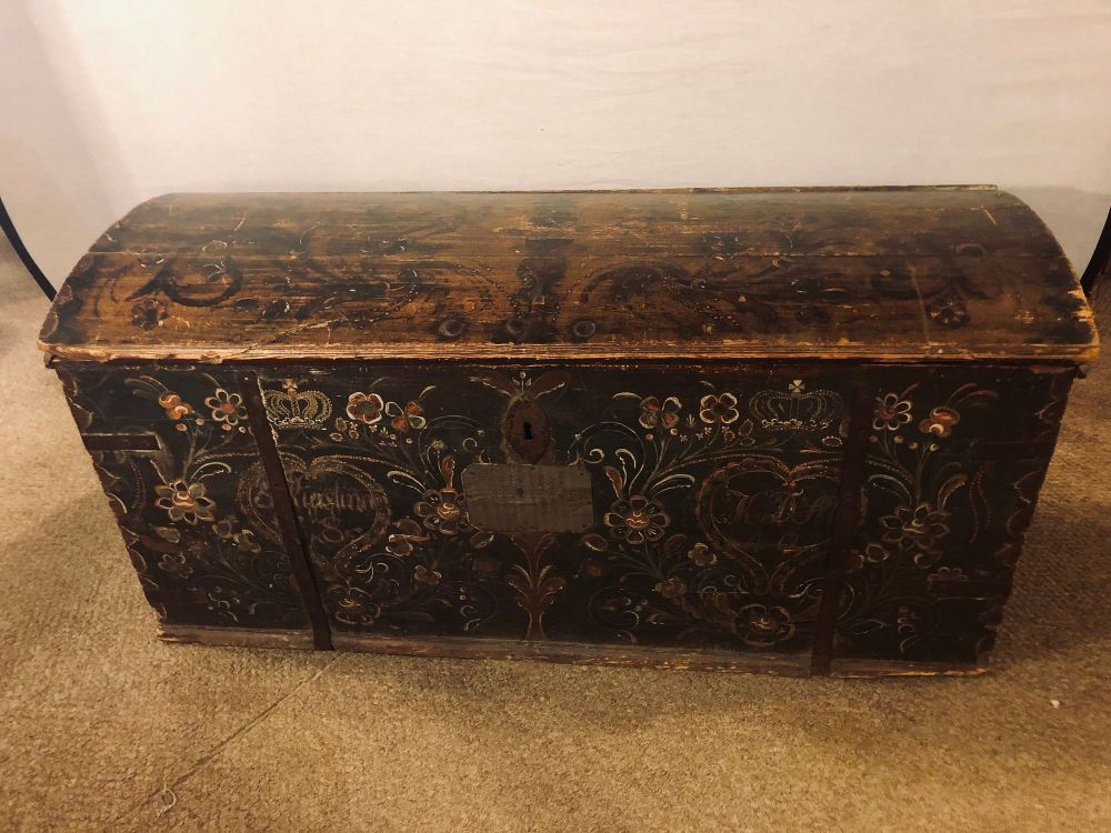 Original Painted Dowry Chest Trunk or Luggage, Dated 1840