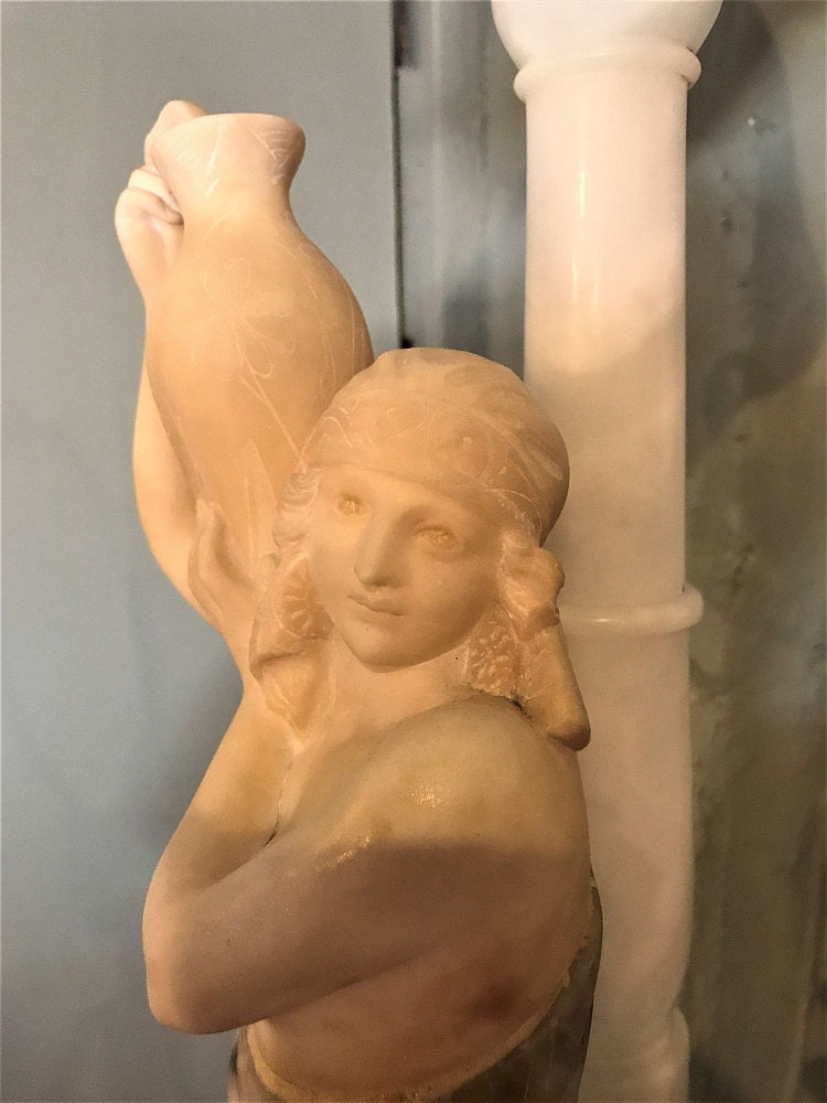 Fine Neoclassical Alabaster Figure of a Water Maiden Lighted on a Pedestal