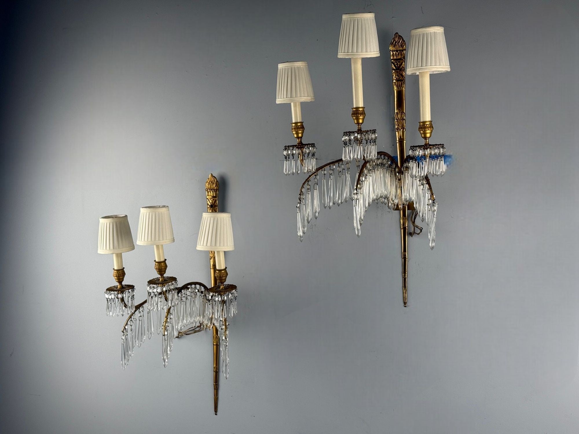 Maison Jansen, Feather Form Wall Sconces, Crystal, Bronze, France, 1940s