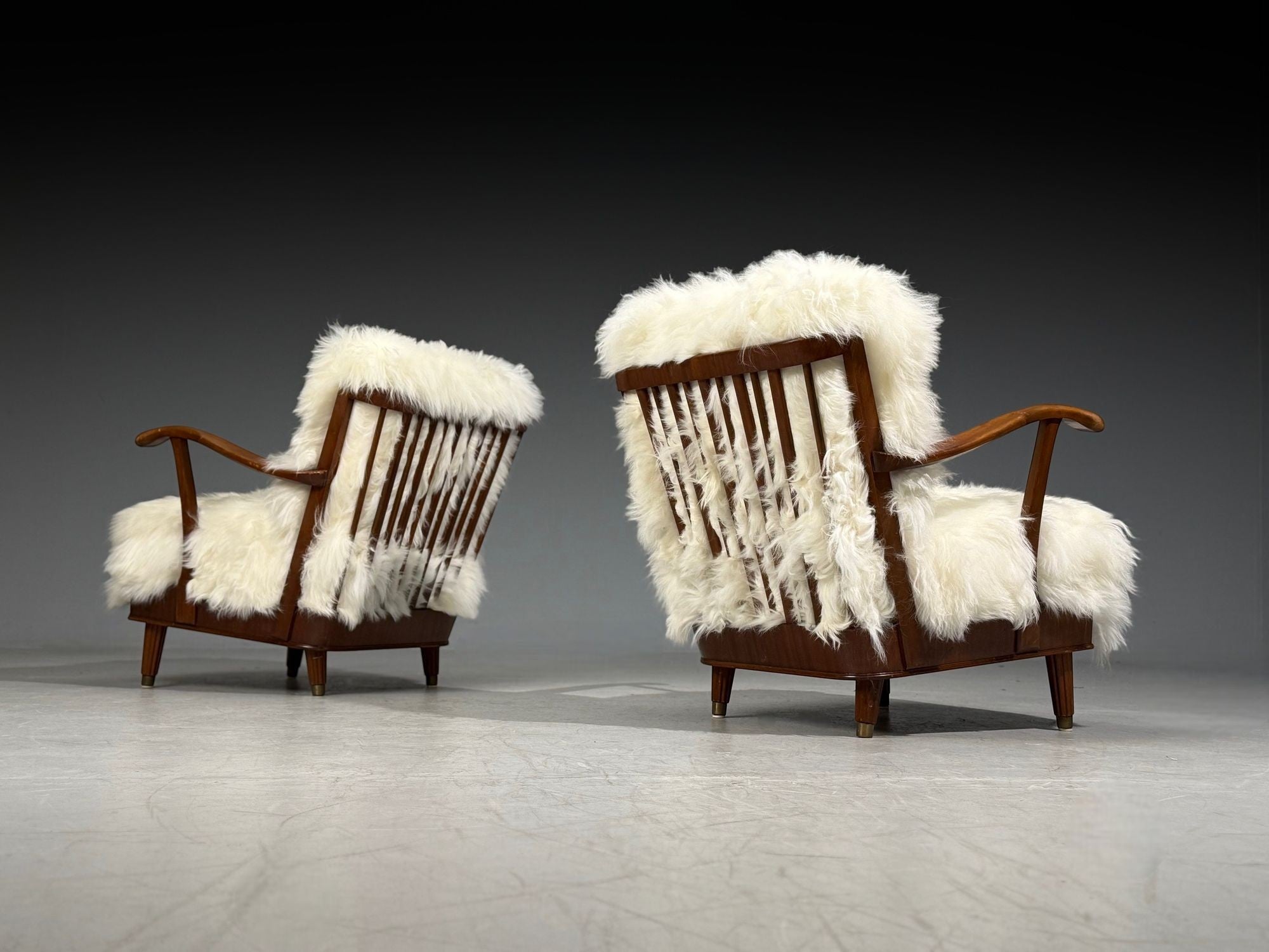 Svante Skogh, Lounge Chairs, Mongolian Fur, Beech, Sweden, 1945
