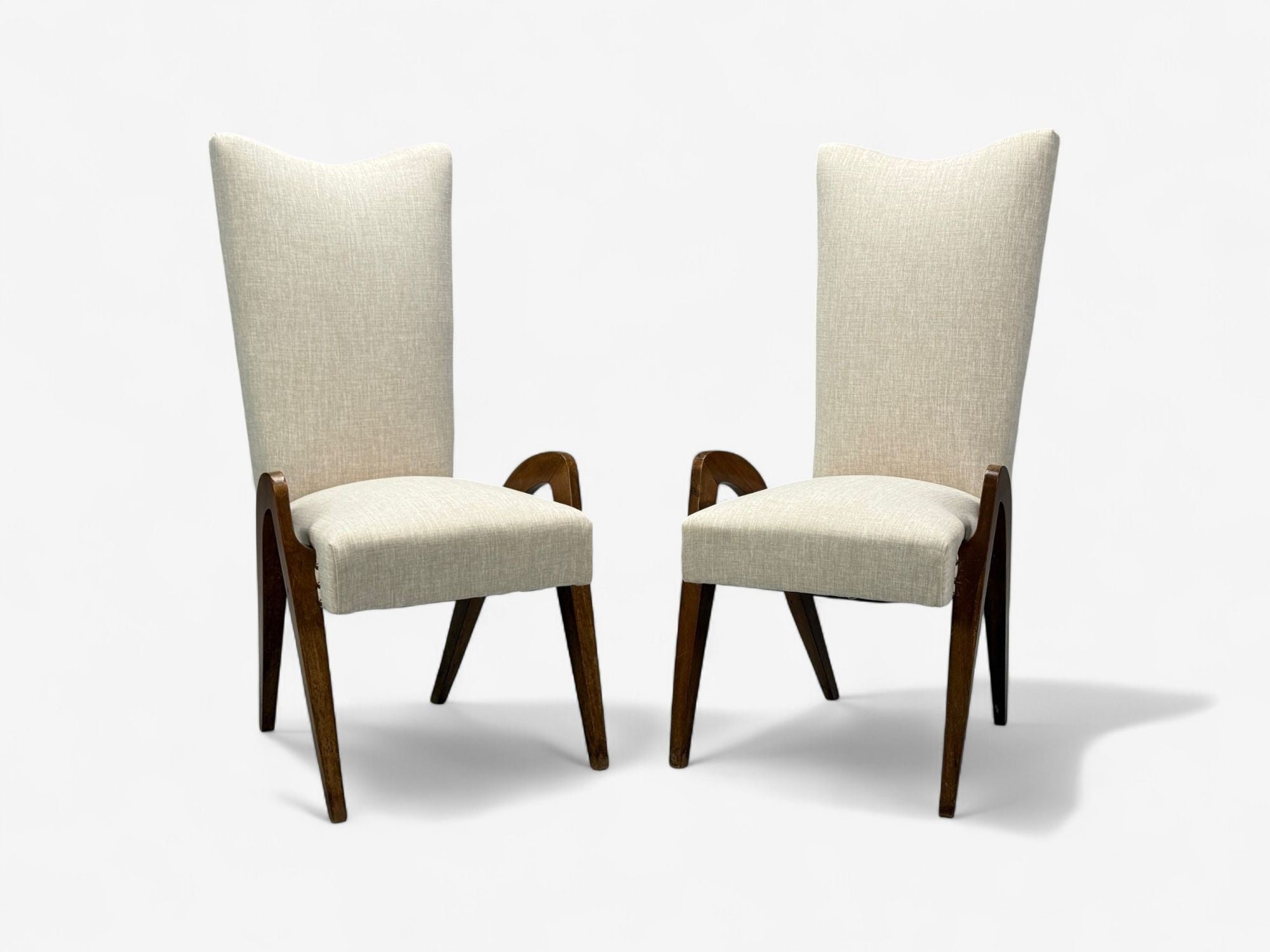 Malatesta & Masson, Beige Fabric, Wood, Occasional Chairs, Italy, 1950s