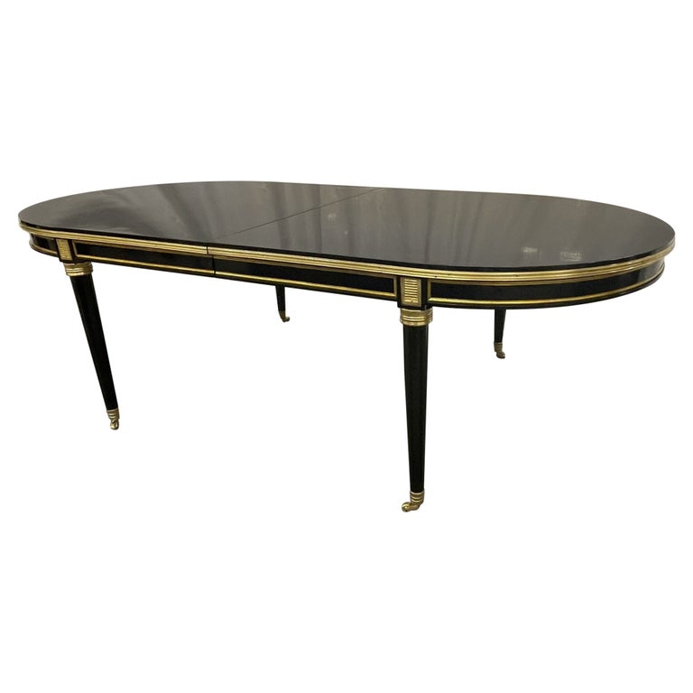 Dining Table, Louis XVI Maison Jansen Style, Black Lacquer, 15 Feet, Refinished
