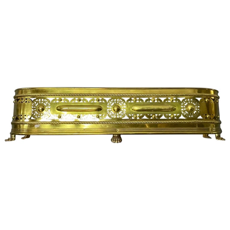 Antique Georgian Brass Fireplace Fender, Traditional Claw Foot Design
