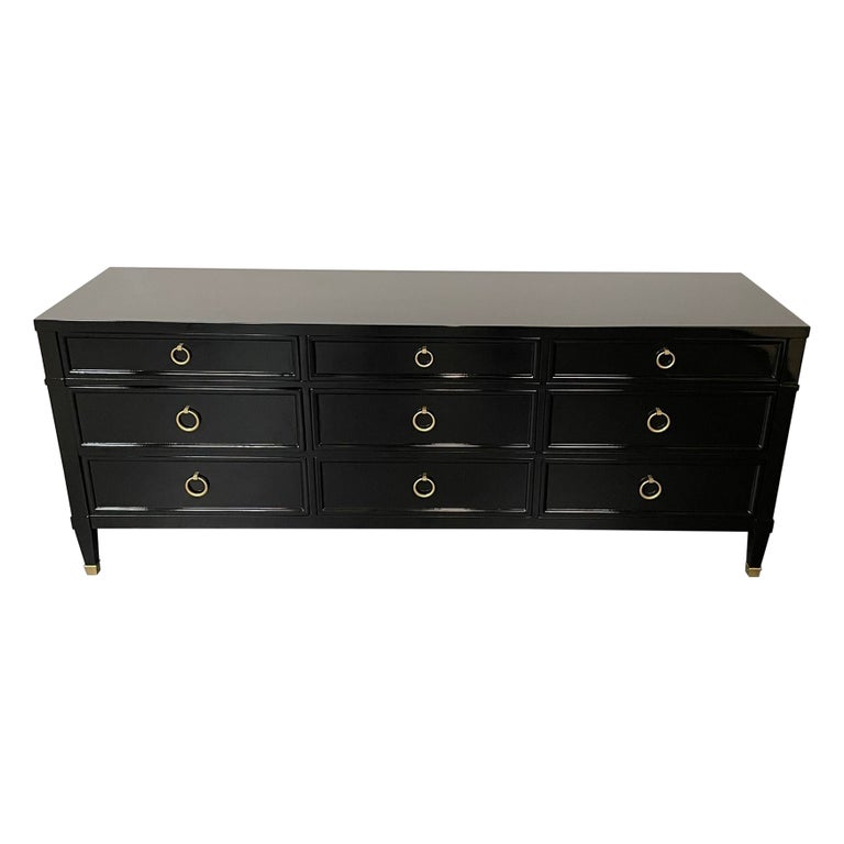 Hollywood Regency Black Lacquered Dresser / Sideboard, Bronze, Baker Furniture