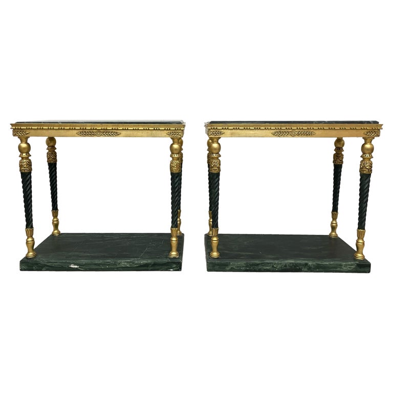 Pair of Swedish Neoclassical Maison Jansen Style Marble Top Consoles