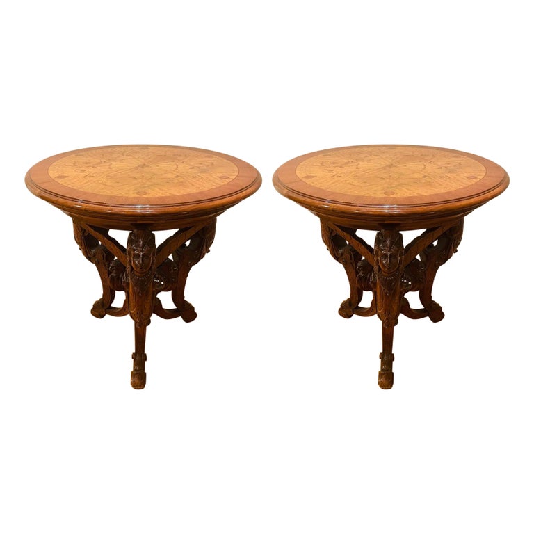 Pair R. J. Horner End Tables, Side or Pedestal Tables, Carved, Inlaid, Rare