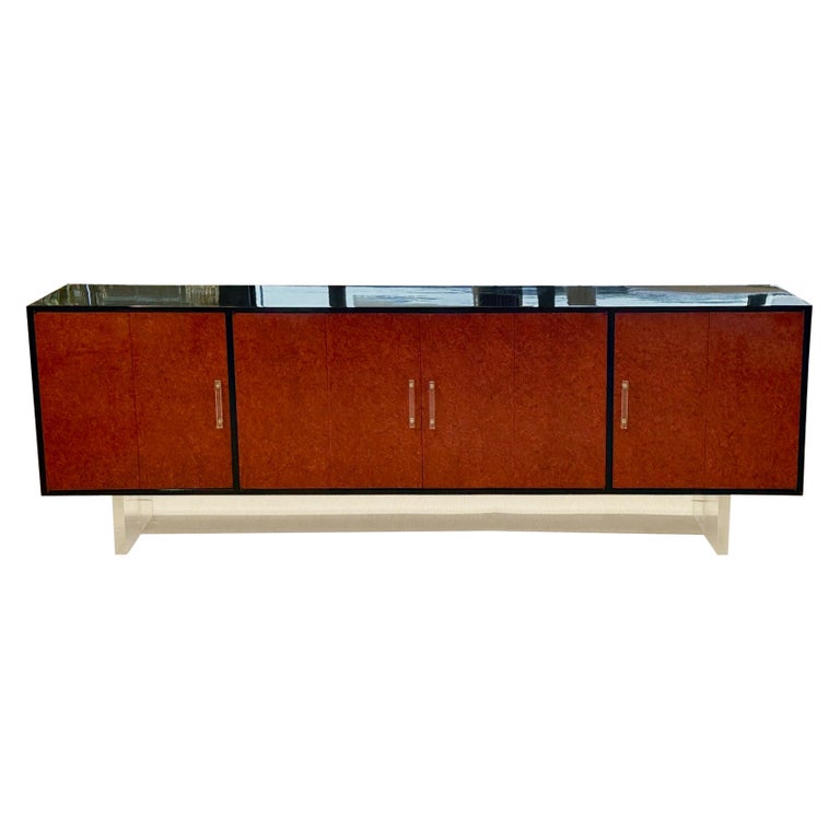 Mid-Century Modern Sideboard / Credenza, Kagan Style, Red Lacquered and Ebony