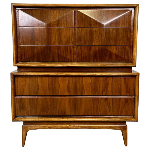 Mid-Century Modern American Designer Sculptural High-Boy Dresser, Chest, Walnut