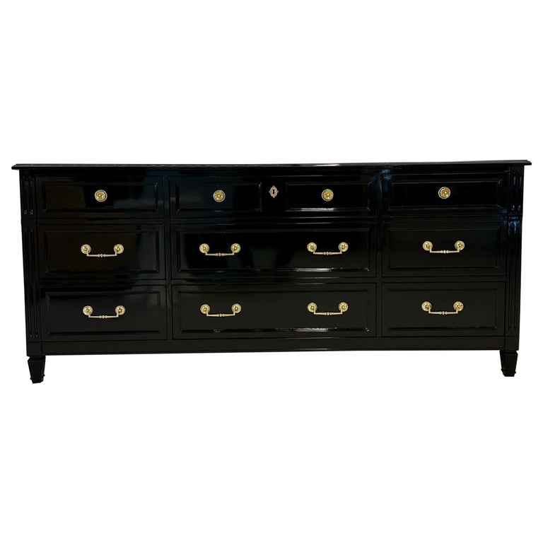 Hollywood Regency Ebony Dresser, Sideboard, Chest, Commode or Cabinet, Bronze