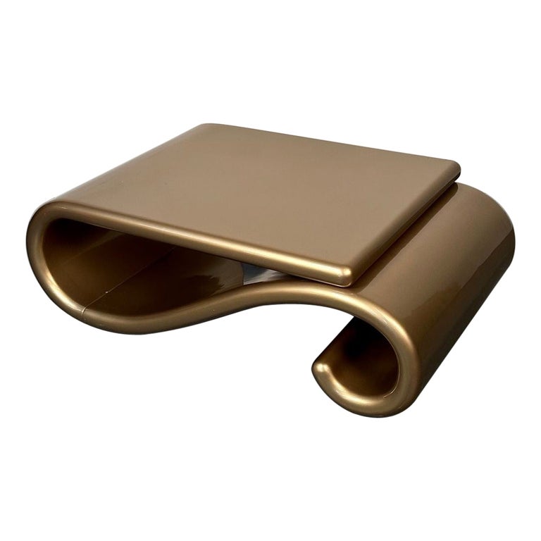 Mid-Century Modern Organic Coffee Cocktail Table Gold Metallic Fiberglass 1980s
