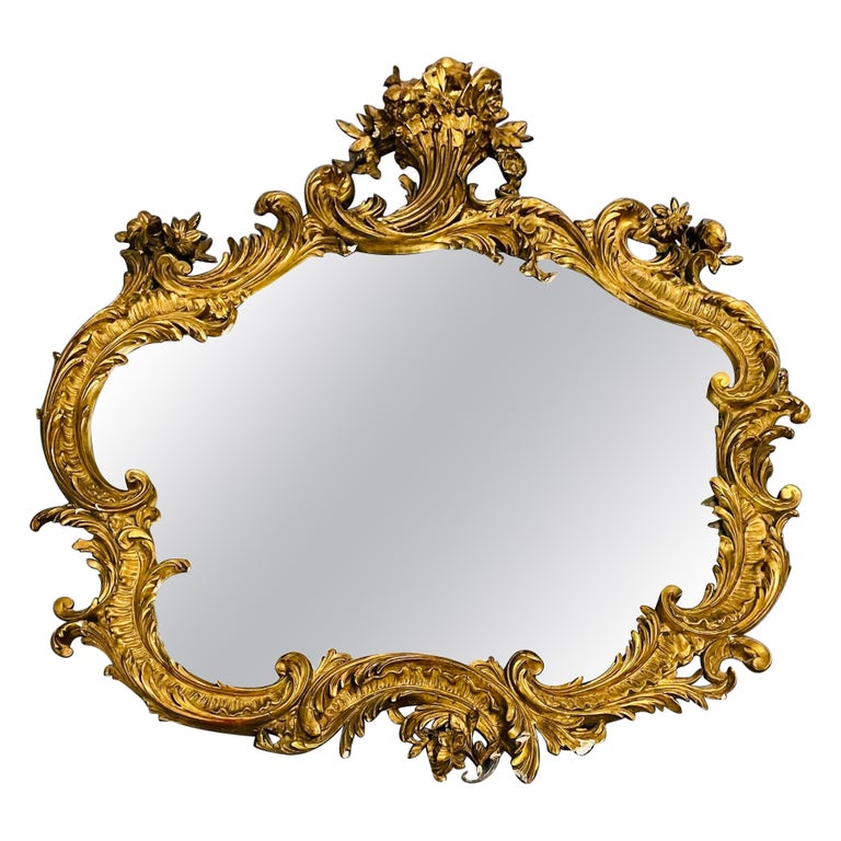 19th 20th Century Giltwood French Mirror, Wall or Console, Floral Decorated