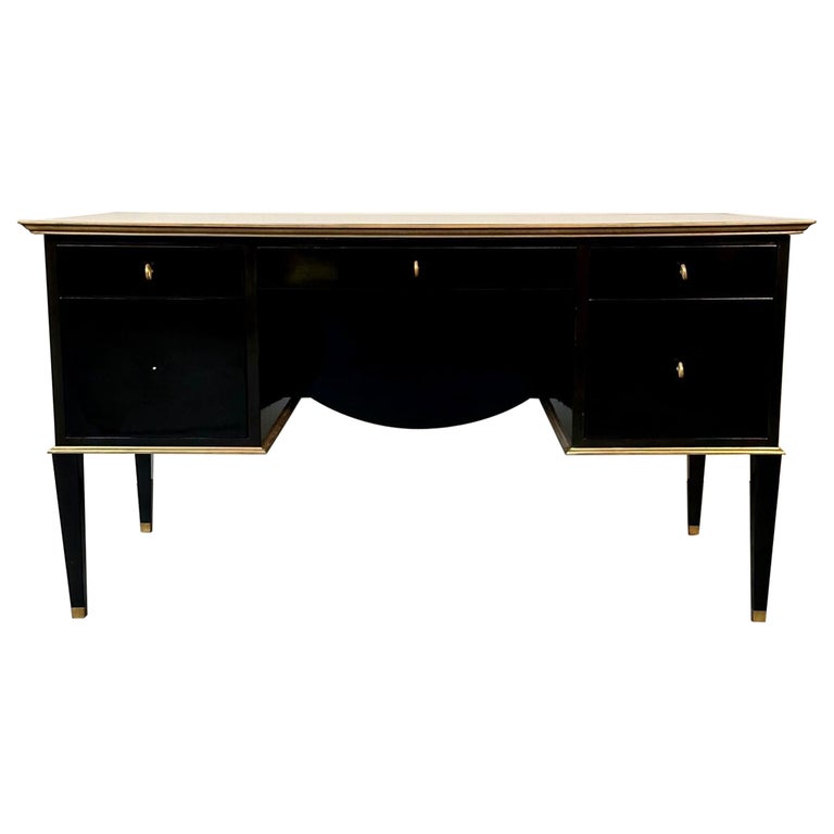 French Hollywood Regency Style Ebony Lacquer Executive Desk / Writing Table