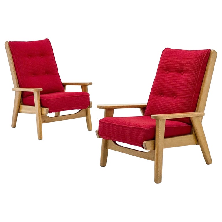 Pierre Guariche, Free-Span, French Mid-Century Modern Lounge Chairs, Red Fabric