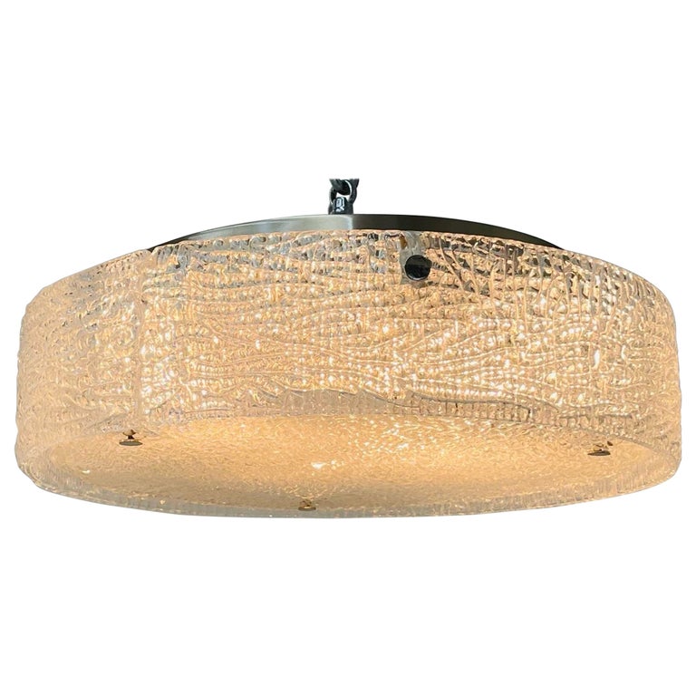 Circular Mid-Century Modern Flushmount Chandelier / Pendant, Glass and Bronze