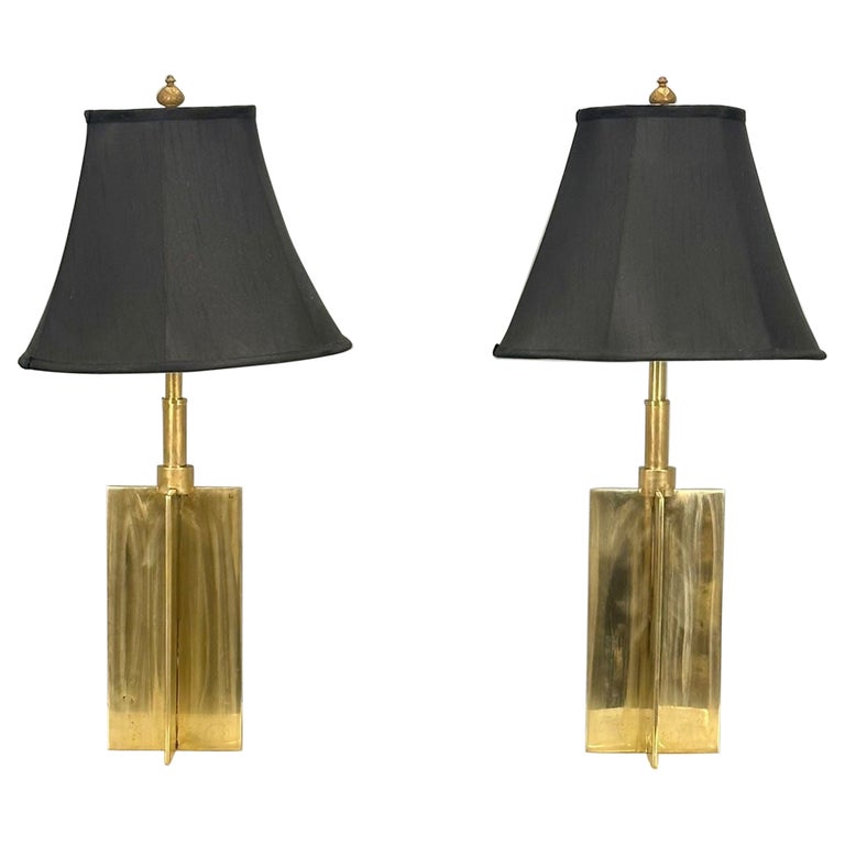 Pair Mid-Century Modern Jean Michel Frank Style Solid Bronze Table / Desk Lamps