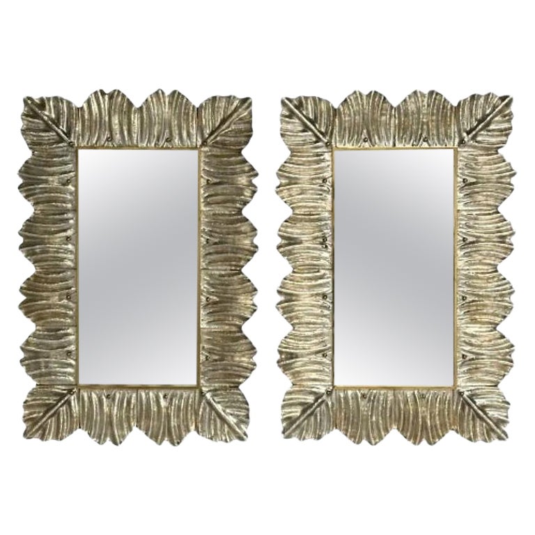 Contemporary, Leaf Motif, Murano Glass, Silver Gilt, Wall Mirrors, Italy, 21st C.