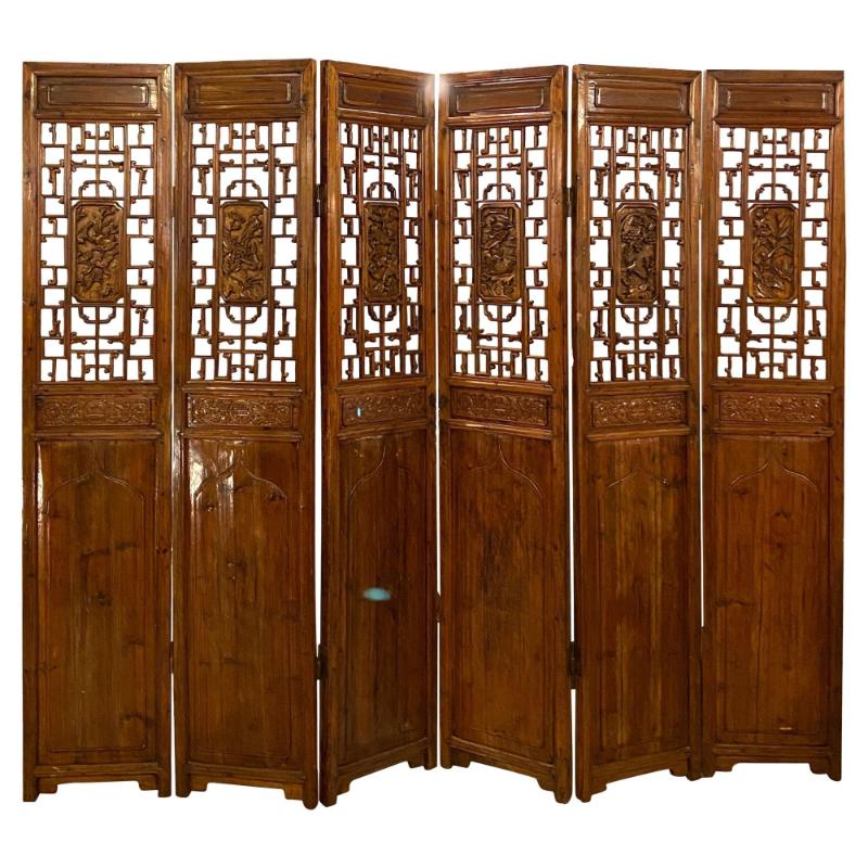 Asian 19th Century Folding Screen / Room Divider, Rosewood, Teak, Six Panel