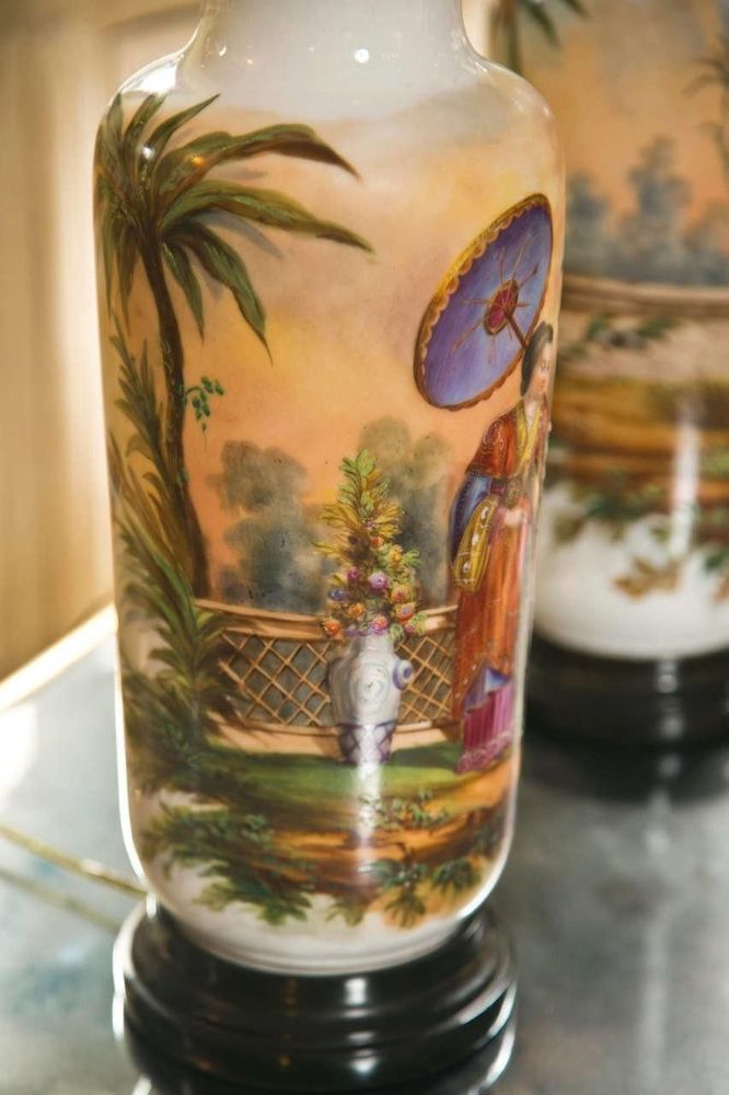 19 C. French Chinoiserie Porcelain Lamps - Pair