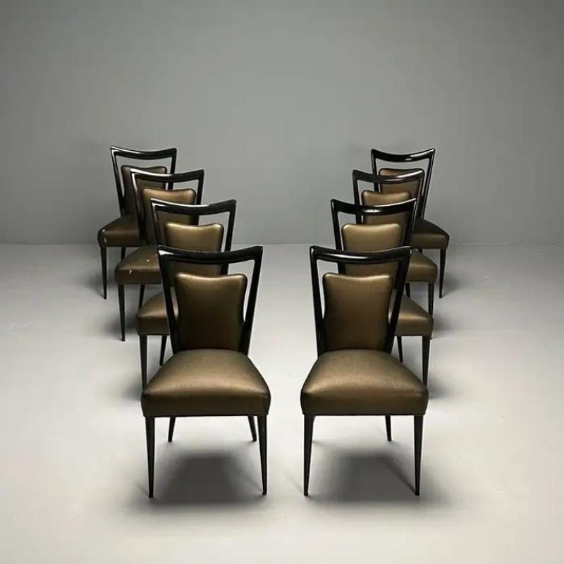 Melchiorre Bega, Italian Mid-Century Modern, Dining Chairs, Table, Black Lacquer