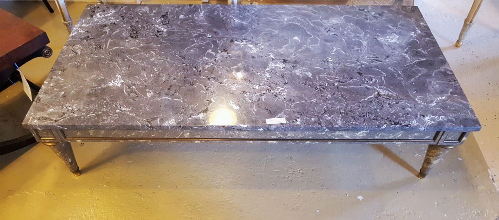 Directoire Style Thick Marble-Top Coffee Table With Matching Faux Marble Base