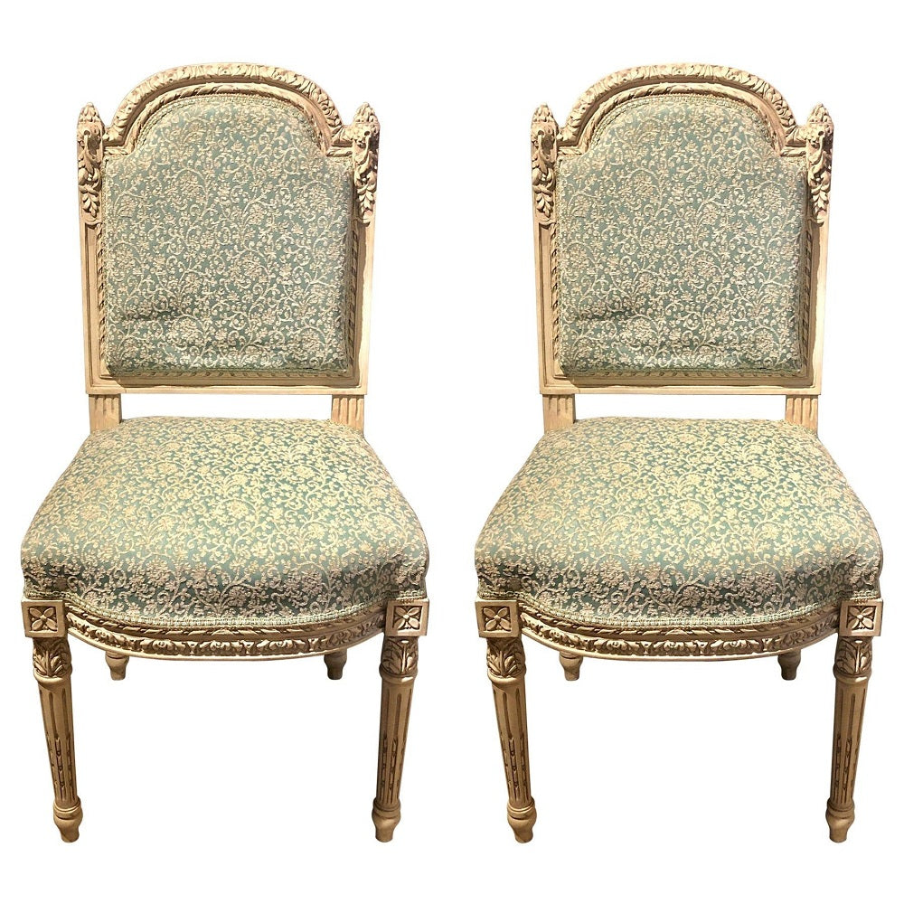 10 Paint Decorated Louis XVI Style Side / Dining Chairs, Finely Carved
