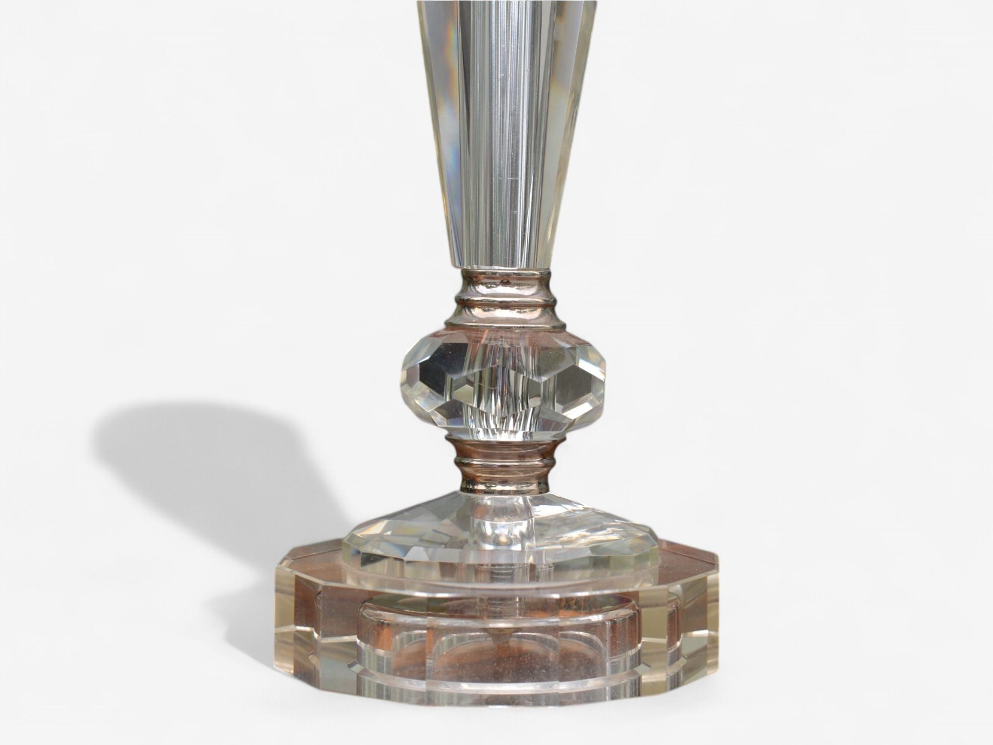 Hollywood Regency Style, Cut Crystal, Fabric, Small Table Lamps, USA, 1970s