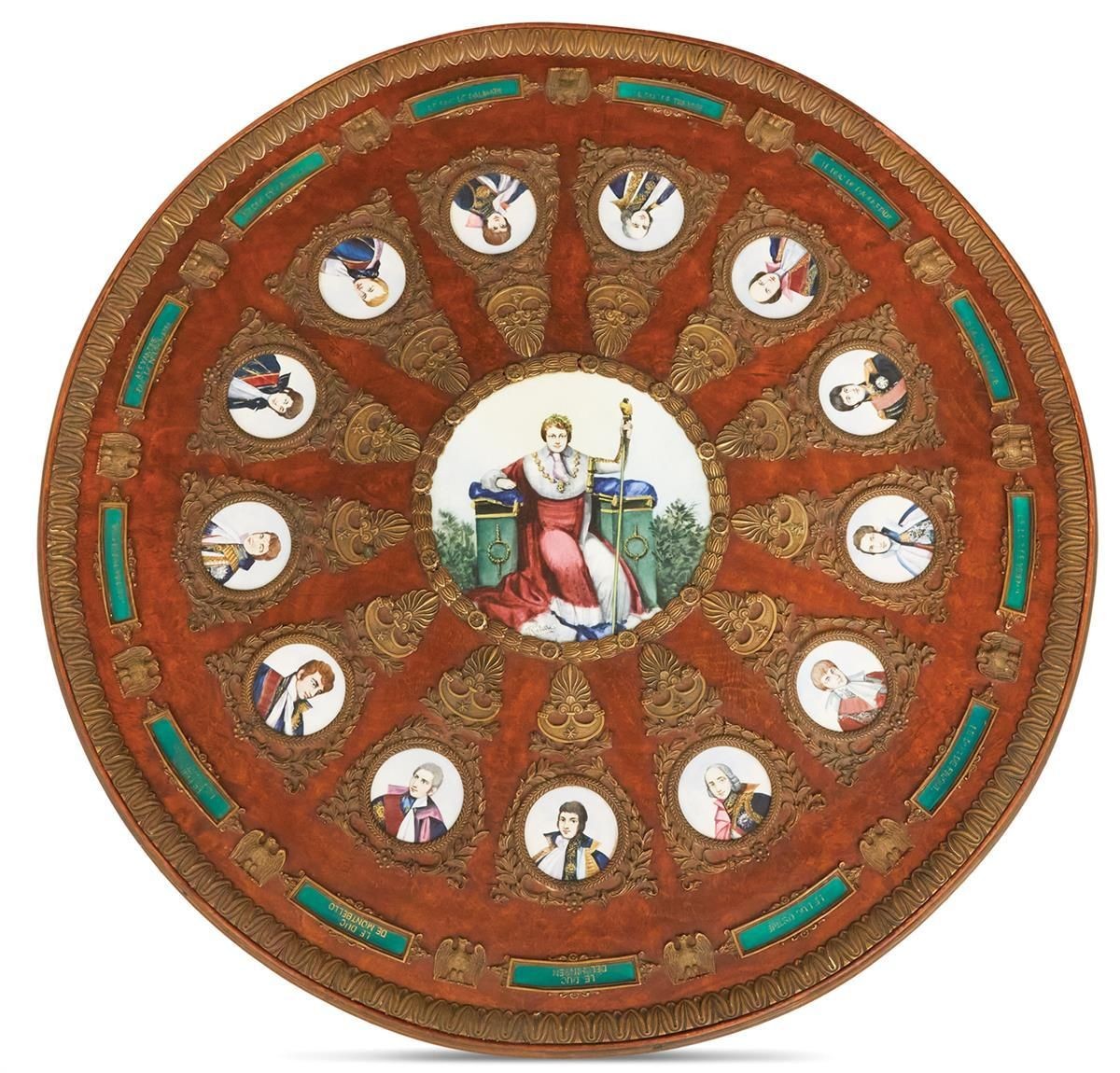 Napoleonic Porcelain Plaque Mounted Center Table, Neoclassical, 1930s, Bronze,