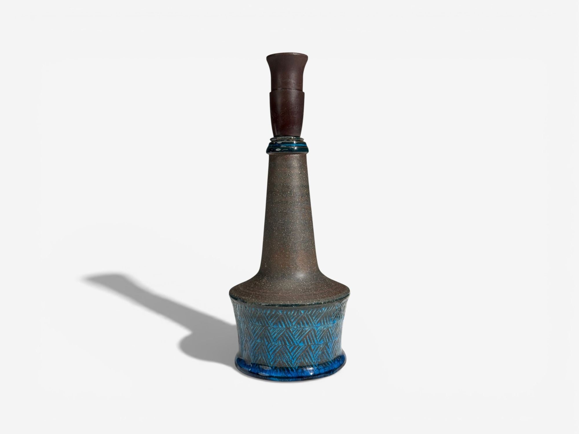 Nils Kähler, Small Table Lamp, Brown Stoneware, Denmark, 1950s