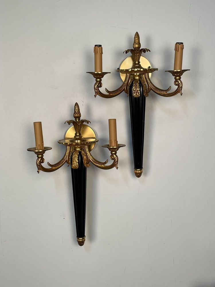 Pair of Louis XVI French Style Wall Sconces, Maison Bagues, Hollywood Regency