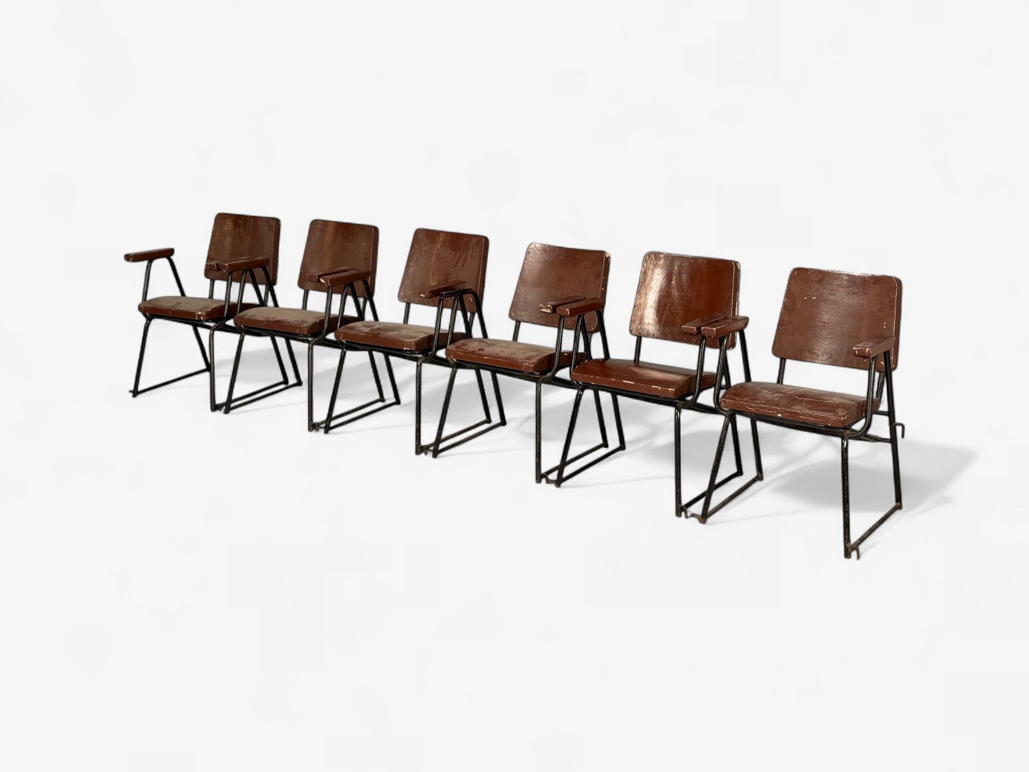 Studio BBPR, Lacquered Iron, Wood, Twelve Armchairs, Italy, 1960s